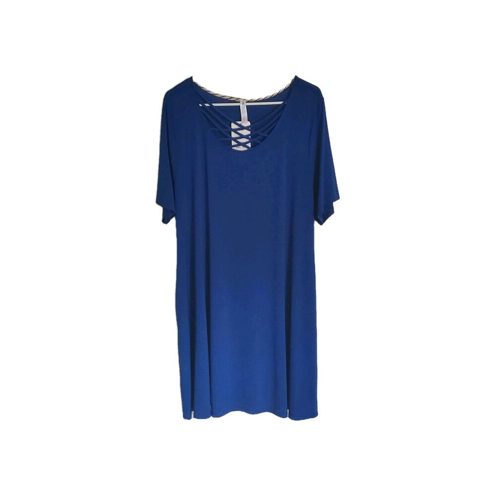 Paisley Grace Boutique Dress NWT Eden Royal Blue 2XL Strappy Neck Short Sleeve
